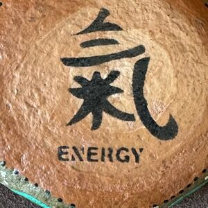Hand Painted Energy Kanji River Rock Stone Decor Orange Qi Symbol spiritual
